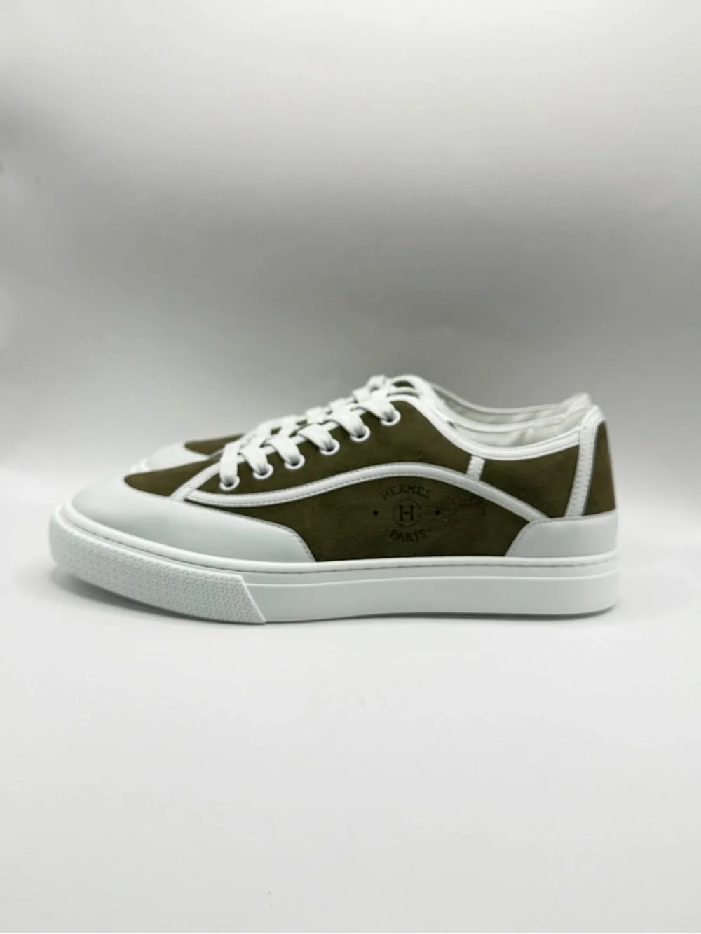 Hermes Women’s Low-Top Sneakers in Taupe and White